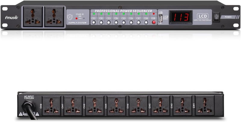 fmuser 10-Outlet Power Sequencer Conditioner, 3000W Rack Power Conditioner with Independent Power Switch Surge Protector LCD Display, Ideal for Studio and Home Theater Sound System - Image 1